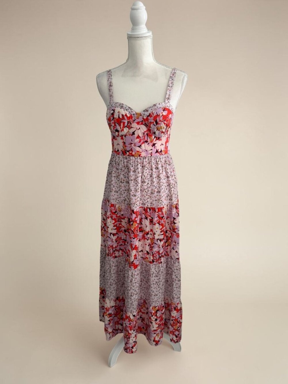 BOG COLLECTIVE Floral Colorblock Maxi Dress Size Medium